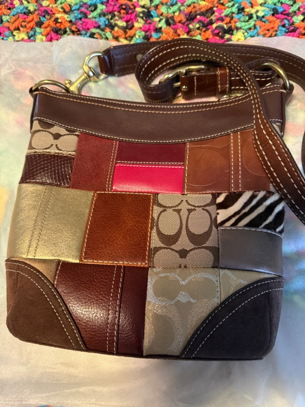 COACH Patchwork Madras
Crossbody Shoulder Bag Adjustable Strap Vintage